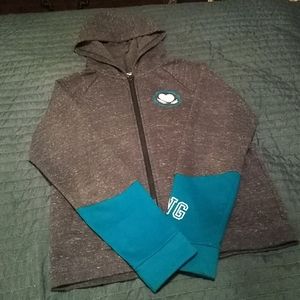 Girls 14/16 - Faded gray hoodie with white heart.